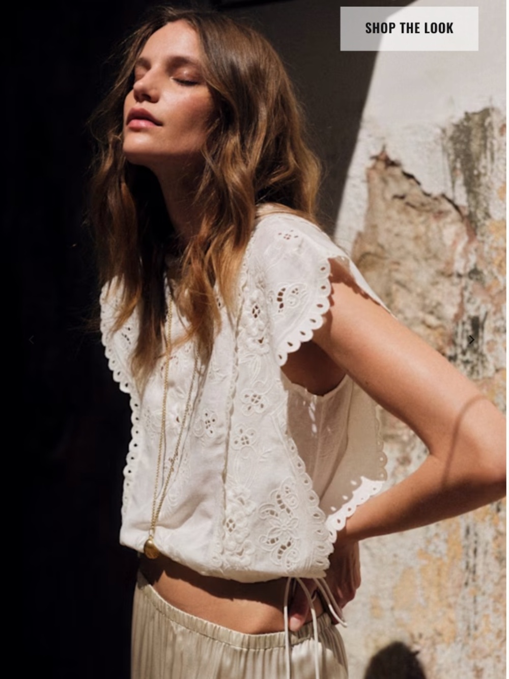 Sézane Tamy blouse with plain ecru embroidery